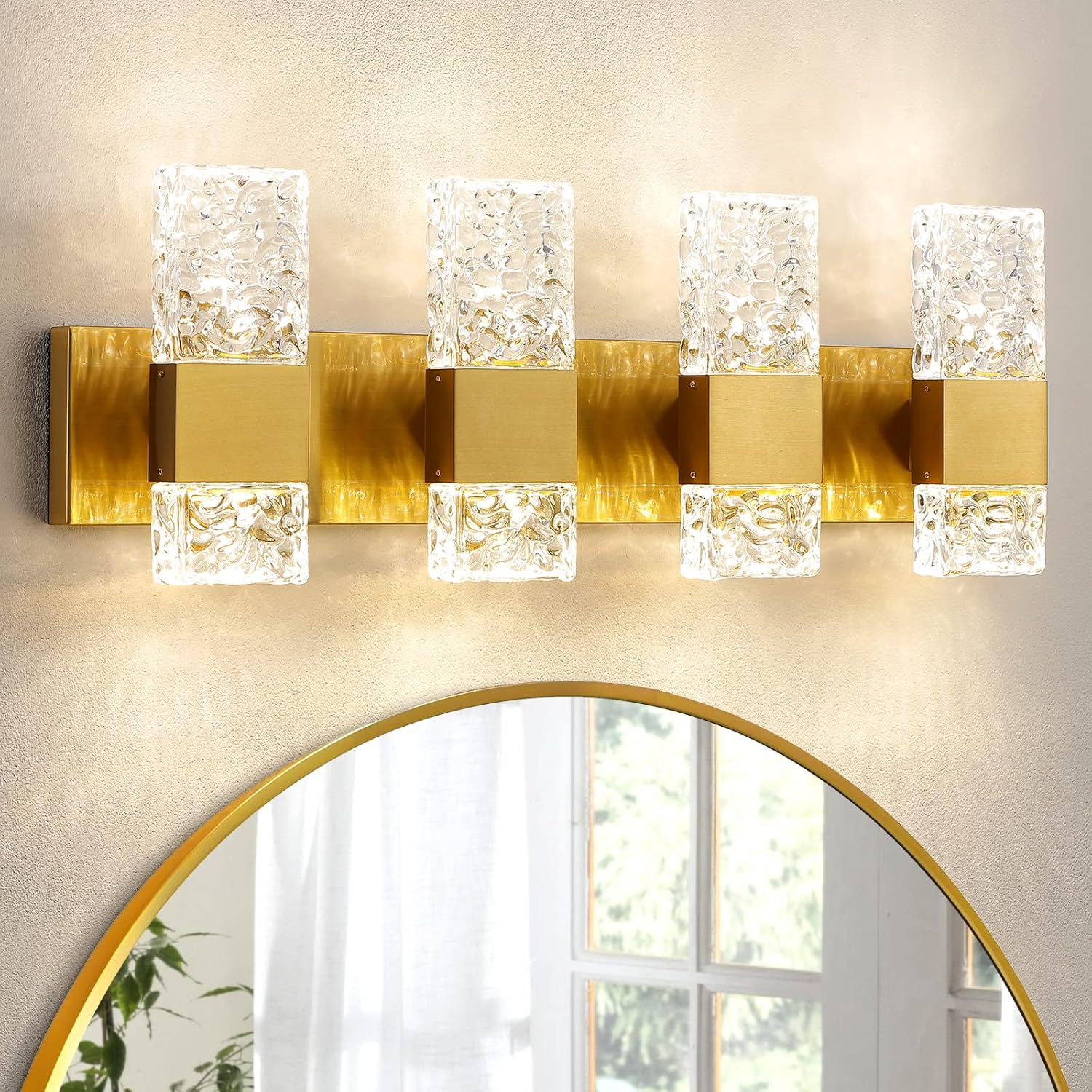 4-Light Dimmable Crystal Gold Vanity Light