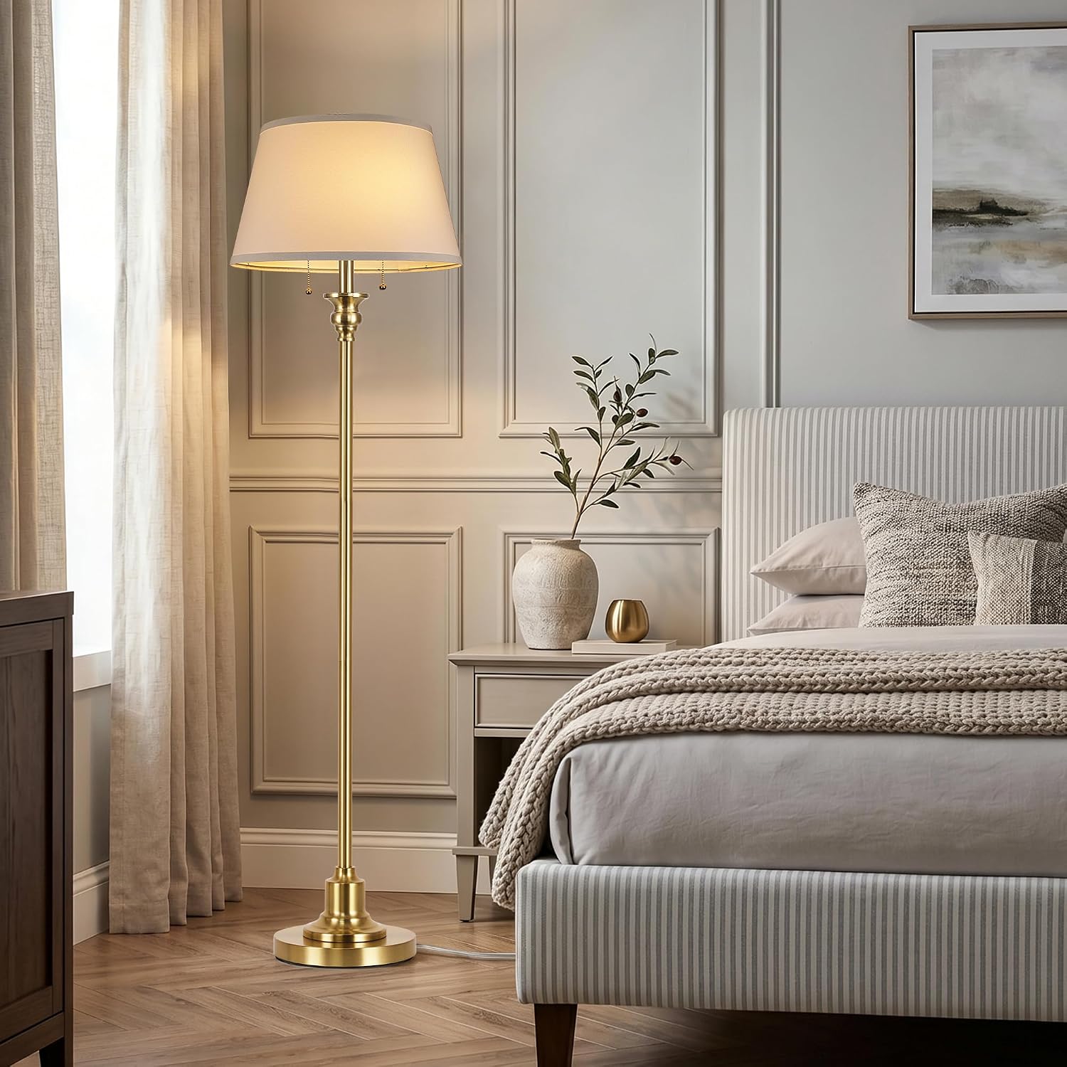 3CCT Gold 2-Light Farmhouse Floor Lamp
