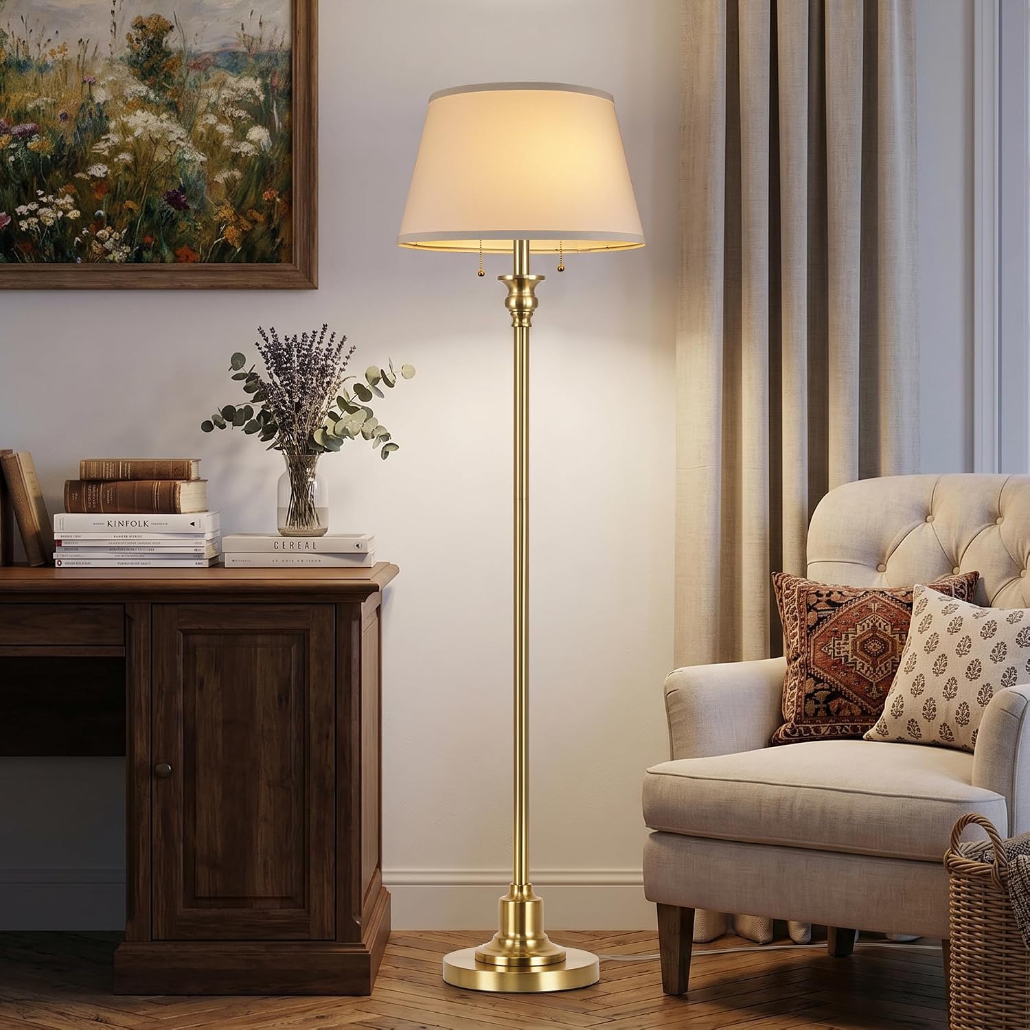 3CCT Gold 2-Light Farmhouse Floor Lamp