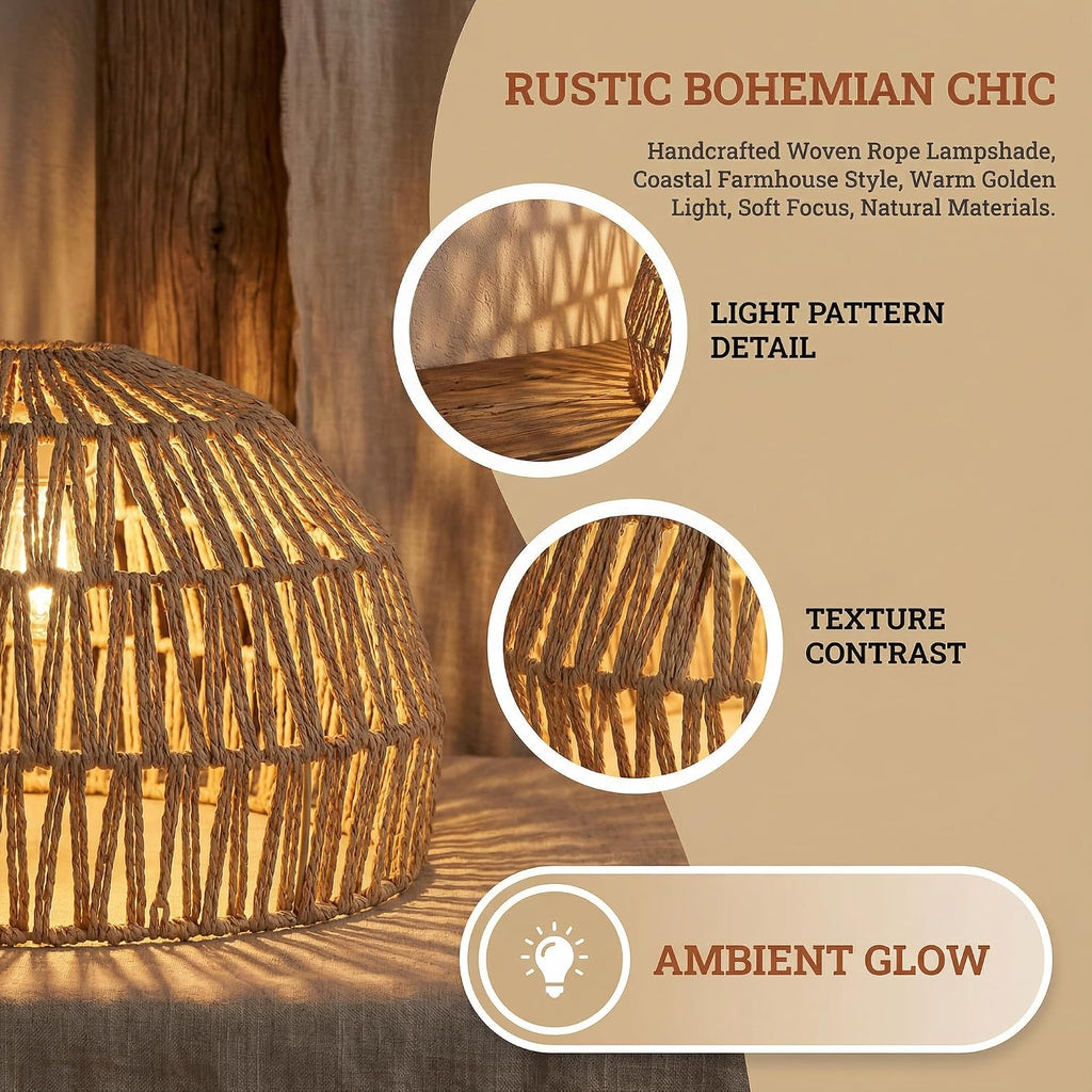 Boho Rattan Replacement Pendant Lamp Shade