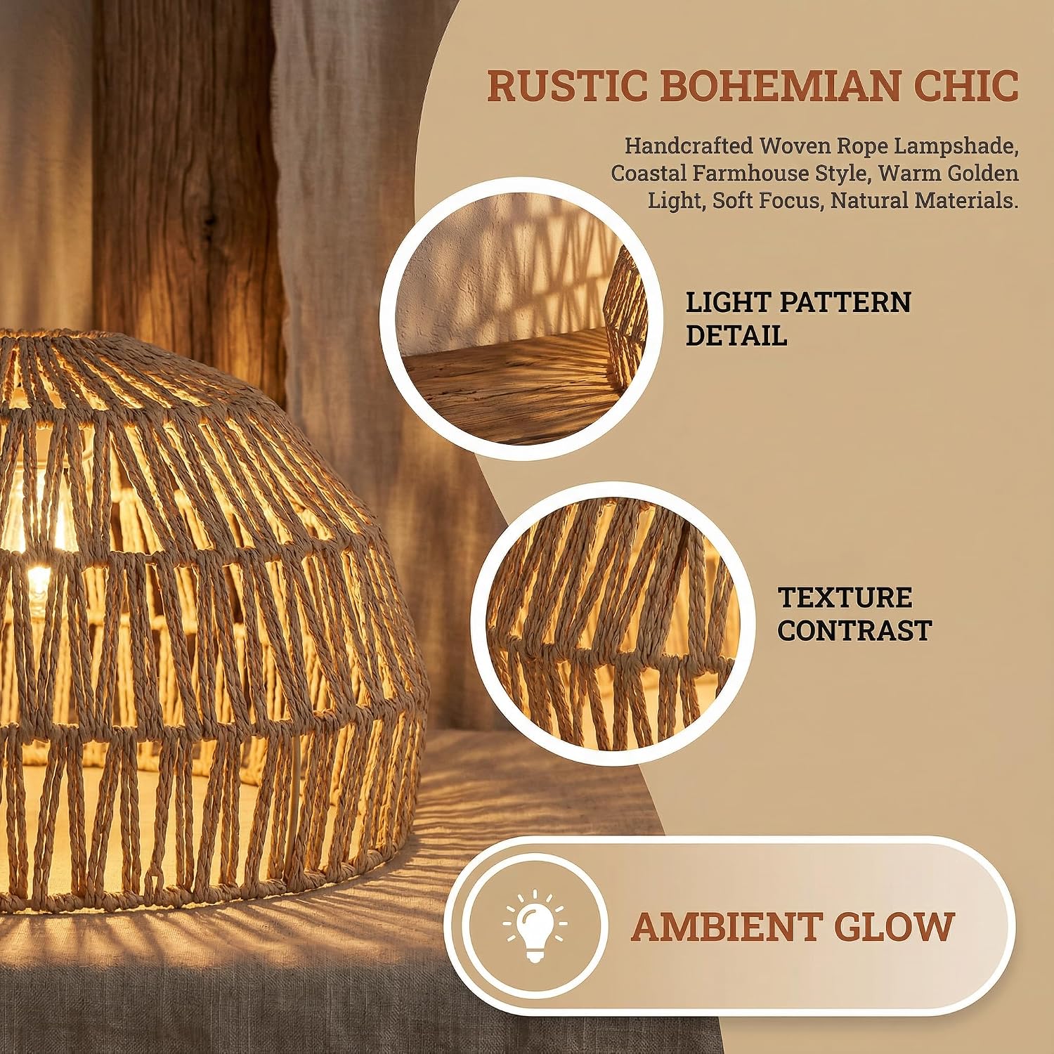 Boho Rattan Replacement Pendant Lamp Shade