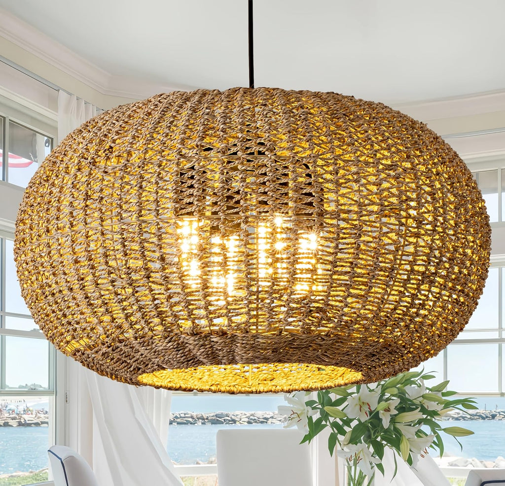 4-Light Large Boho Rattan Chandelier Fixture
