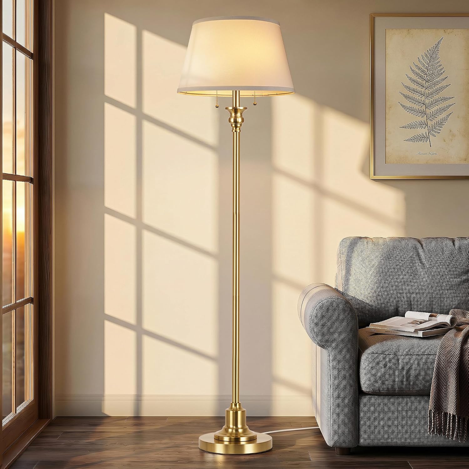 3CCT Gold 2-Light Farmhouse Floor Lamp